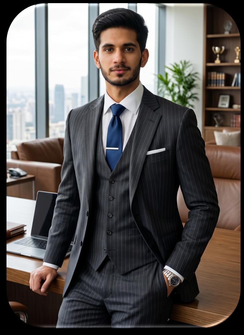 Hamza Asim in navy suit